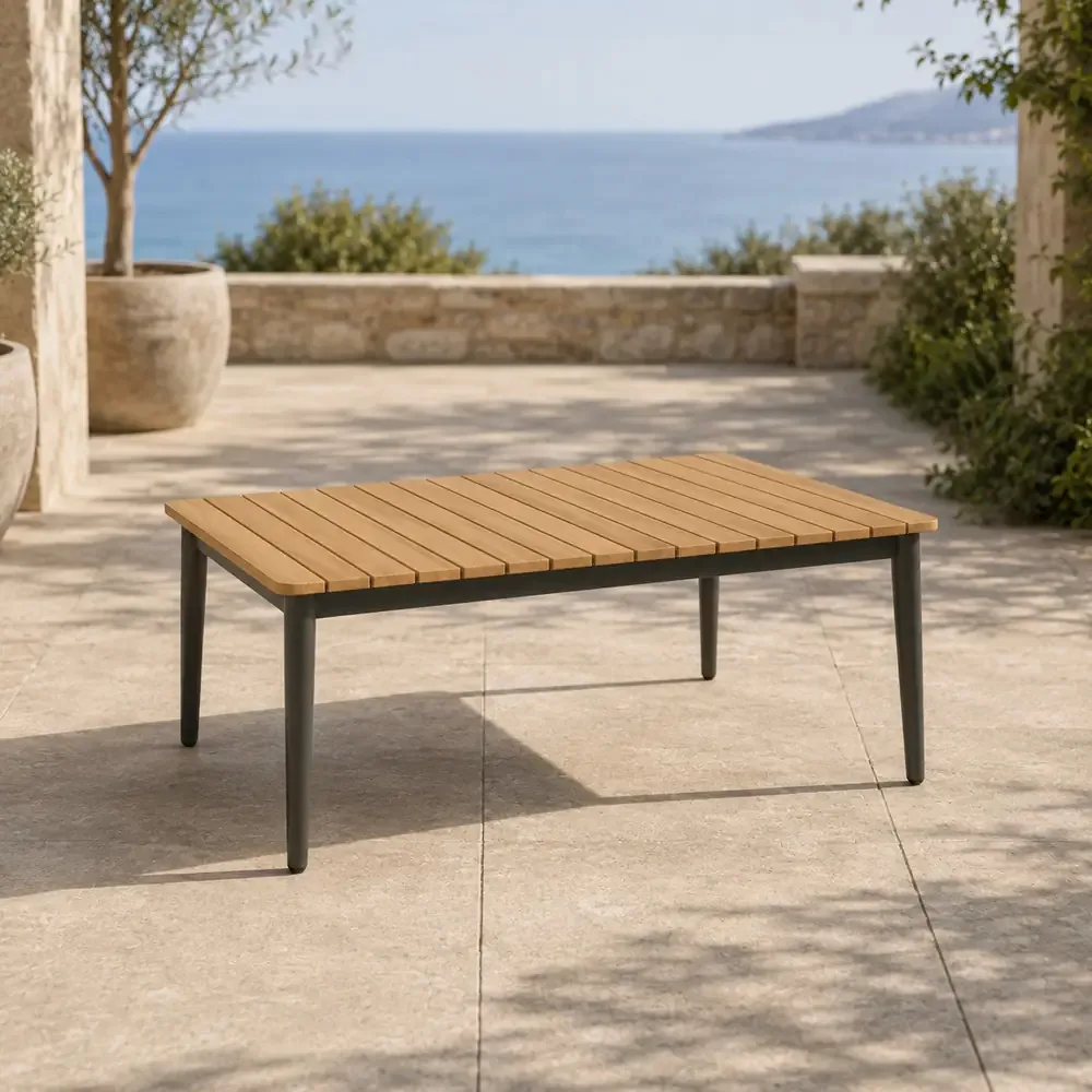 Salotto da Giardino 4 Pezzi in Alluminio e Polywood, Divano 3 Posti, 2 Poltrone, Tavolino 122x65 cm, Cuscini Grigio, Stile Moderno per Terrazzo e Balcone - immagine 10