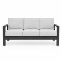 Salotto da Giardino 4 Pezzi in Alluminio e Ferro, Divano 3 Posti con 2 Poltrone e Tavolino 110x60 cm, Cuscini Grigio Scuro, Stile Moderno, Colore Sabbia - immagine 2