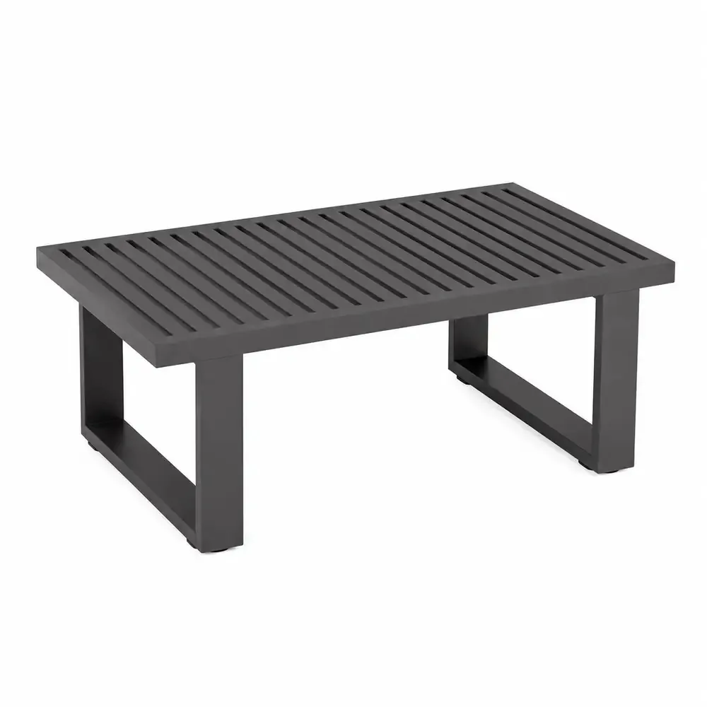 Salotto da Giardino 4 Pezzi in Alluminio e Ferro, Divano 3 Posti con 2 Poltrone e Tavolino 110x60 cm, Cuscini Grigio Scuro, Stile Moderno, Colore Sabbia - immagine 8