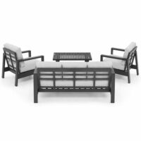 Salotto da Giardino 4 Pezzi in Alluminio e Ferro, Divano 3 Posti con 2 Poltrone e Tavolino 110x60 cm, Cuscini Grigio Scuro, Stile Moderno, Colore Sabbia - immagine 9