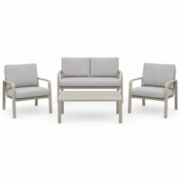 Salotto da Giardino 4 Pezzi, Struttura in Alluminio e Polywood Sabbia, Cuscini Grigio Scuro, Set Moderno con 2 Poltrone Divano e Tavolino, Resistente alle Intemperie - immagine 2