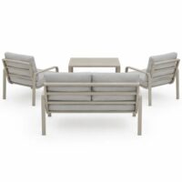 Salotto da Giardino 4 Pezzi, Struttura in Alluminio e Polywood Sabbia, Cuscini Grigio Scuro, Set Moderno con 2 Poltrone Divano e Tavolino, Resistente alle Intemperie - immagine 3