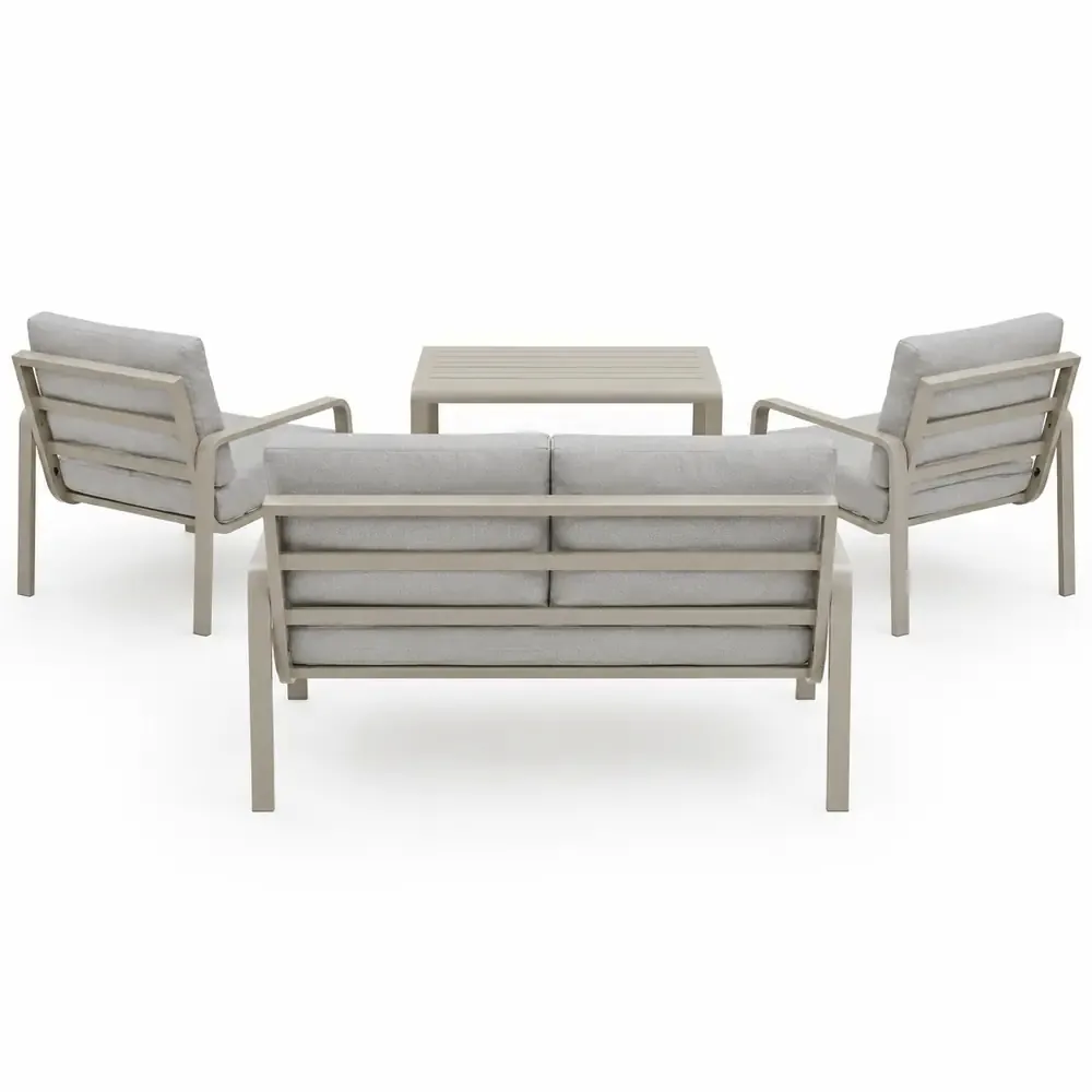 Salotto da Giardino 4 Pezzi, Struttura in Alluminio e Polywood Sabbia, Cuscini Grigio Scuro, Set Moderno con 2 Poltrone Divano e Tavolino, Resistente alle Intemperie - immagine 3