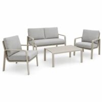 Salotto da Giardino 4 Pezzi, Struttura in Alluminio e Polywood Sabbia, Cuscini Grigio Scuro, Set Moderno con 2 Poltrone Divano e Tavolino, Resistente alle Intemperie - immagine 4