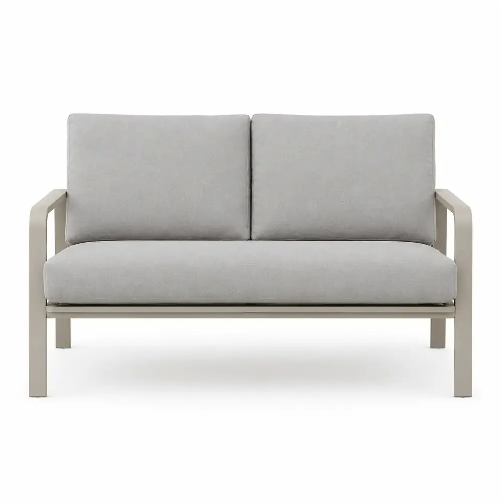 Salotto da Giardino 4 Pezzi, Struttura in Alluminio e Polywood Sabbia, Cuscini Grigio Scuro, Set Moderno con 2 Poltrone Divano e Tavolino, Resistente alle Intemperie - immagine 5