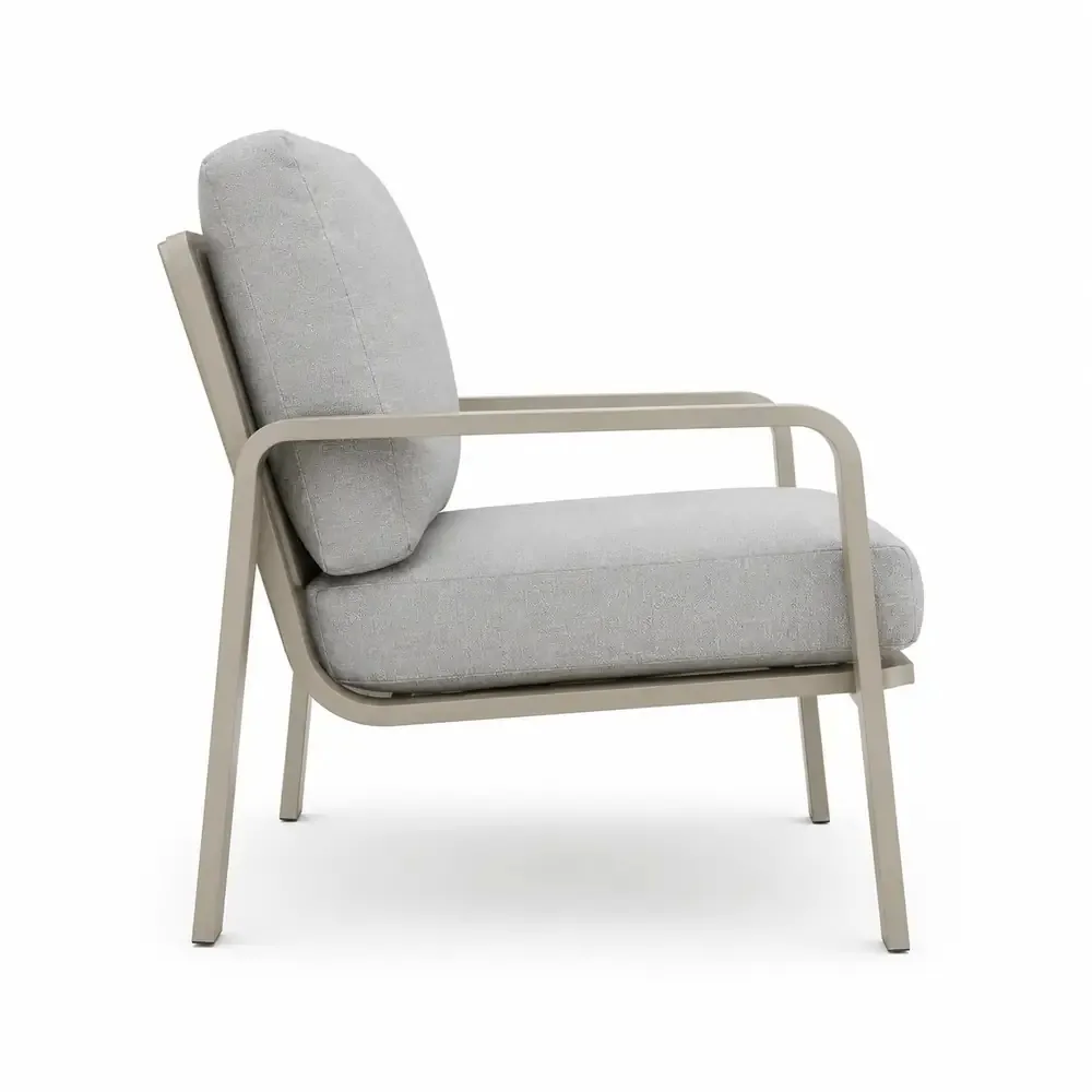 Salotto da Giardino 4 Pezzi, Struttura in Alluminio e Polywood Sabbia, Cuscini Grigio Scuro, Set Moderno con 2 Poltrone Divano e Tavolino, Resistente alle Intemperie - immagine 6