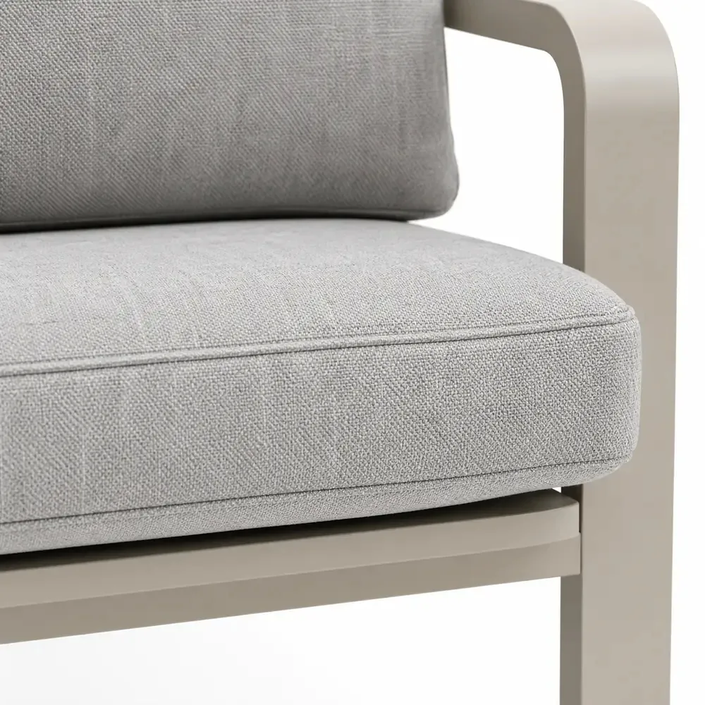 Salotto da Giardino 4 Pezzi, Struttura in Alluminio e Polywood Sabbia, Cuscini Grigio Scuro, Set Moderno con 2 Poltrone Divano e Tavolino, Resistente alle Intemperie - immagine 9
