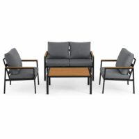 Salotto da Giardino LOUNGE 4 Pezzi in Polywood e Alluminio Antracite – Set Arredo Esterno con 2 Poltrone, Divano e Tavolino, Cuscini in Poliestere Grigio Scuro per Giardino, Terrazzo e Balcone - immagine 2
