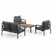 Salotto da Giardino LOUNGE 4 Pezzi in Polywood e Alluminio Antracite – Set Arredo Esterno con 2 Poltrone, Divano e Tavolino, Cuscini in Poliestere Grigio Scuro per Giardino, Terrazzo e Balcone - immagine 3