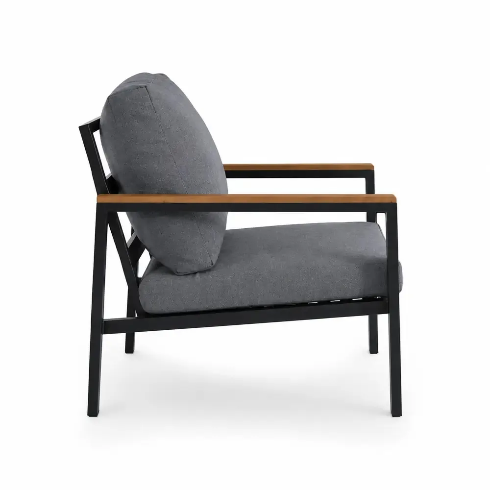 Salotto da Giardino LOUNGE 4 Pezzi in Polywood e Alluminio Antracite – Set Arredo Esterno con 2 Poltrone, Divano e Tavolino, Cuscini in Poliestere Grigio Scuro per Giardino, Terrazzo e Balcone - immagine 4