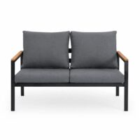 Salotto da Giardino LOUNGE 4 Pezzi in Polywood e Alluminio Antracite – Set Arredo Esterno con 2 Poltrone, Divano e Tavolino, Cuscini in Poliestere Grigio Scuro per Giardino, Terrazzo e Balcone - immagine 5