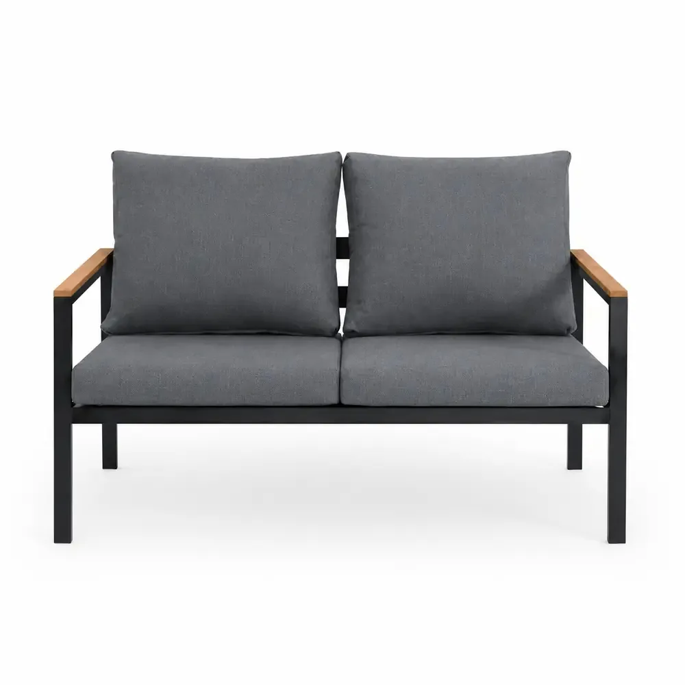 Salotto da Giardino LOUNGE 4 Pezzi in Polywood e Alluminio Antracite – Set Arredo Esterno con 2 Poltrone, Divano e Tavolino, Cuscini in Poliestere Grigio Scuro per Giardino, Terrazzo e Balcone - immagine 5