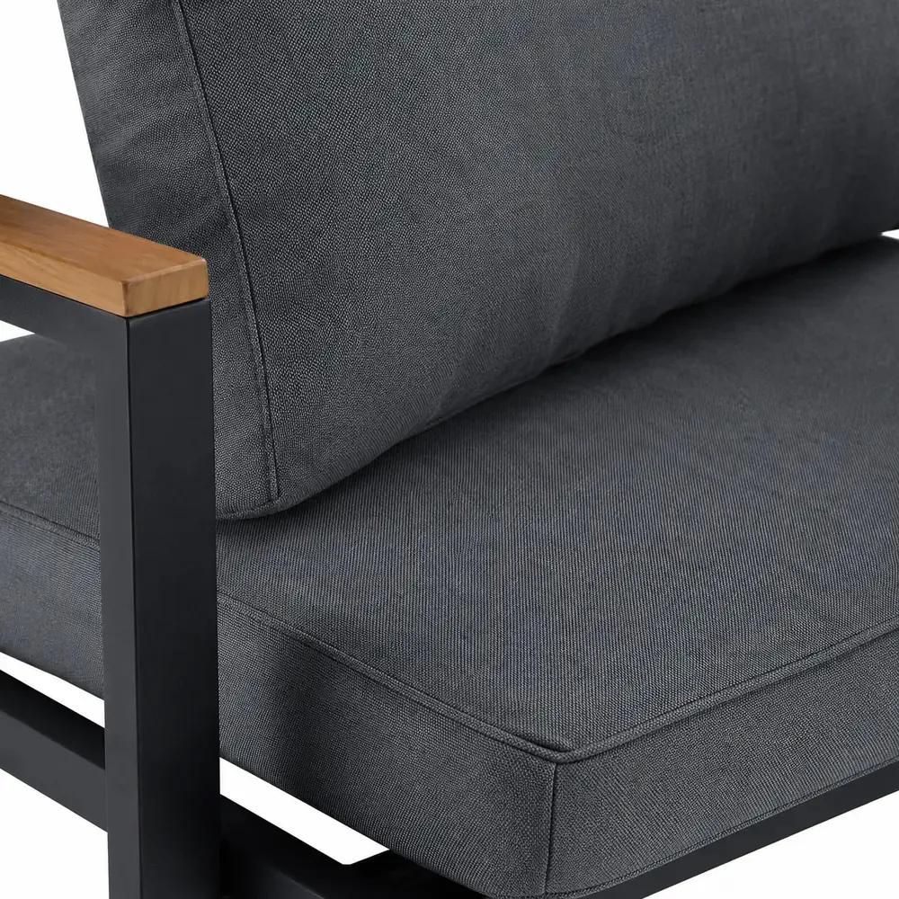 Salotto da Giardino LOUNGE 4 Pezzi in Polywood e Alluminio Antracite – Set Arredo Esterno con 2 Poltrone, Divano e Tavolino, Cuscini in Poliestere Grigio Scuro per Giardino, Terrazzo e Balcone - immagine 8