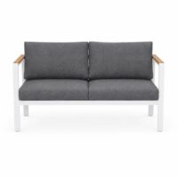 Salotto da Giardino LOUNGE 4 Pezzi in Polywood e Alluminio Bianco – Set Arredo Esterno con 2 Poltrone, Divano e Tavolino, Cuscini in Poliestere Grigio Scuro per Terrazzo e Balcone - immagine 4