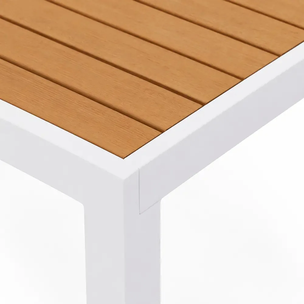 Salotto da Giardino LOUNGE 4 Pezzi in Polywood e Alluminio Bianco – Set Arredo Esterno con 2 Poltrone, Divano e Tavolino, Cuscini in Poliestere Grigio Scuro per Terrazzo e Balcone - immagine 8