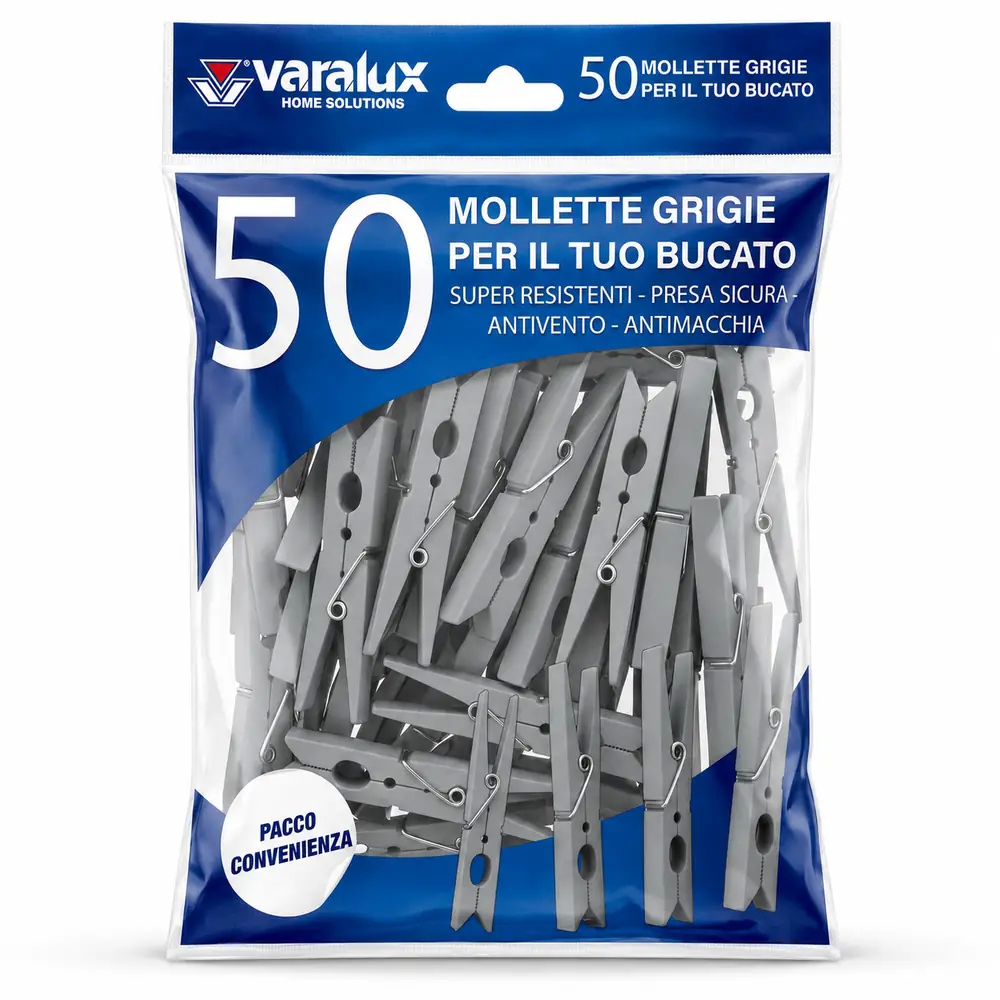 50 Mollette Grigie Bucato Varalux – Super Resistenti Antivento Antimacchia