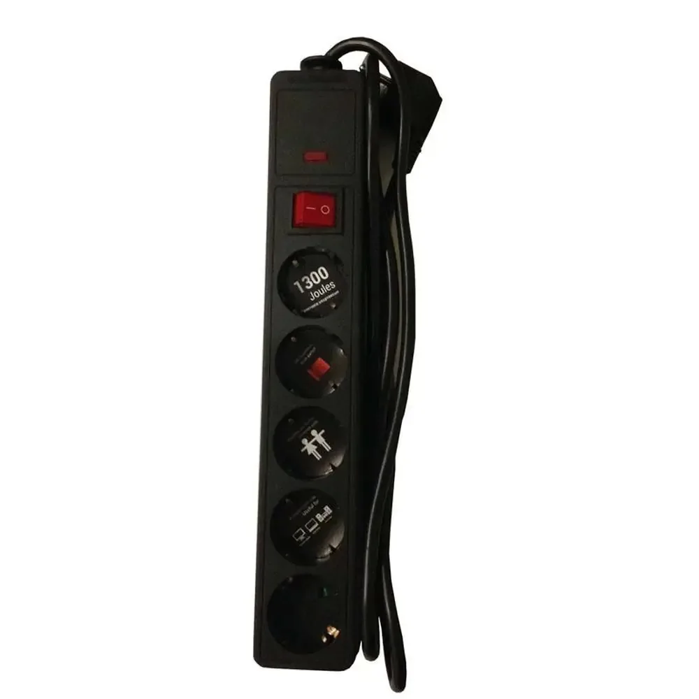 Multipresa con Protezione Sovratensione 1300J Eurolamp | 5 Prese, Cavo 1,5m, 3500W - immagine 1