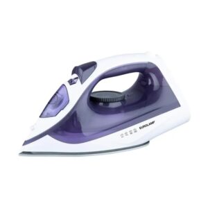 Ferro da stiro a vapore Eurolamp, design bianco e viola, con piastra antiaderente.