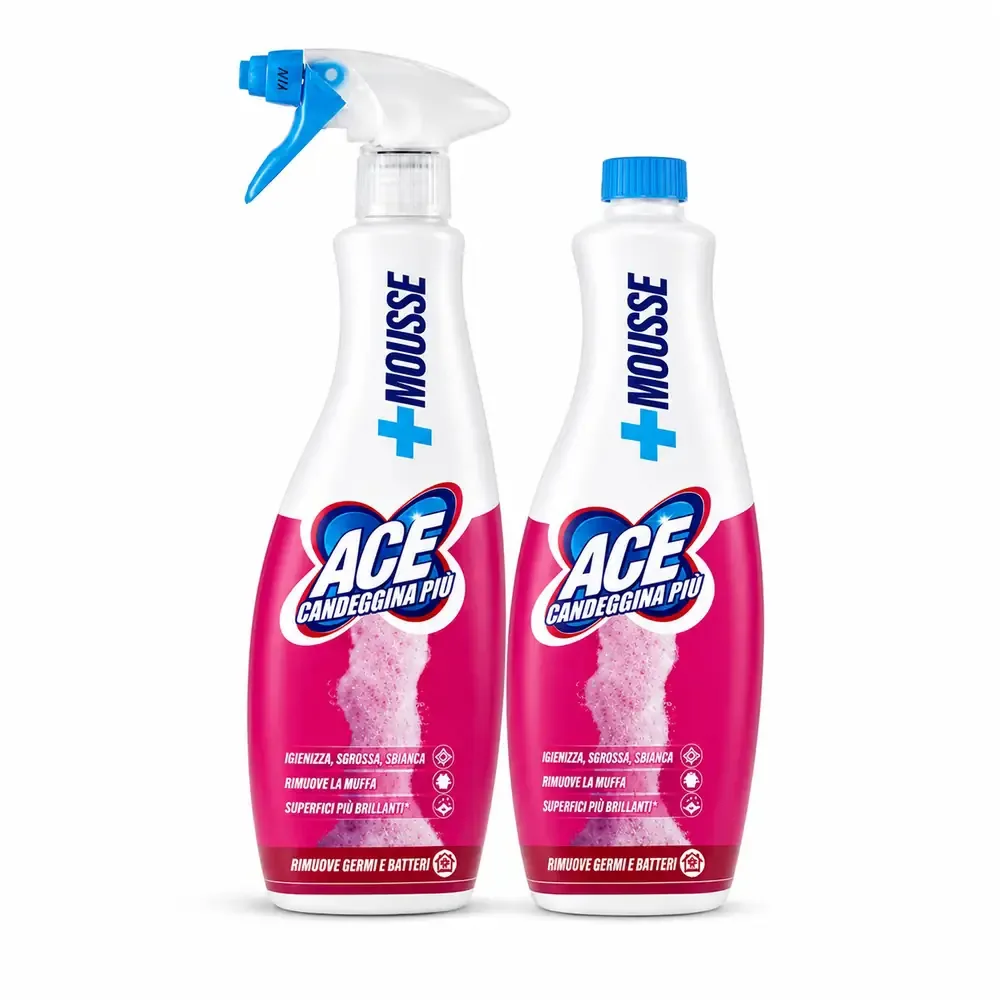Kit da 10 flaconi Ace Candeggina Più Spray + Mousse, igienizzante e sgrassante per superfici.