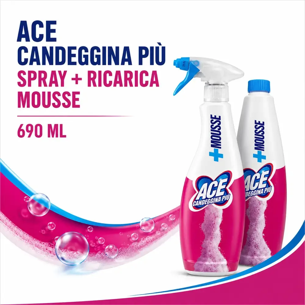Multipacco 10x Ace Candeggina Più Spray + Mousse | Igienizzante Superfici e Bucato, Azione Antimuffa, Schiuma Precisa - immagine 7