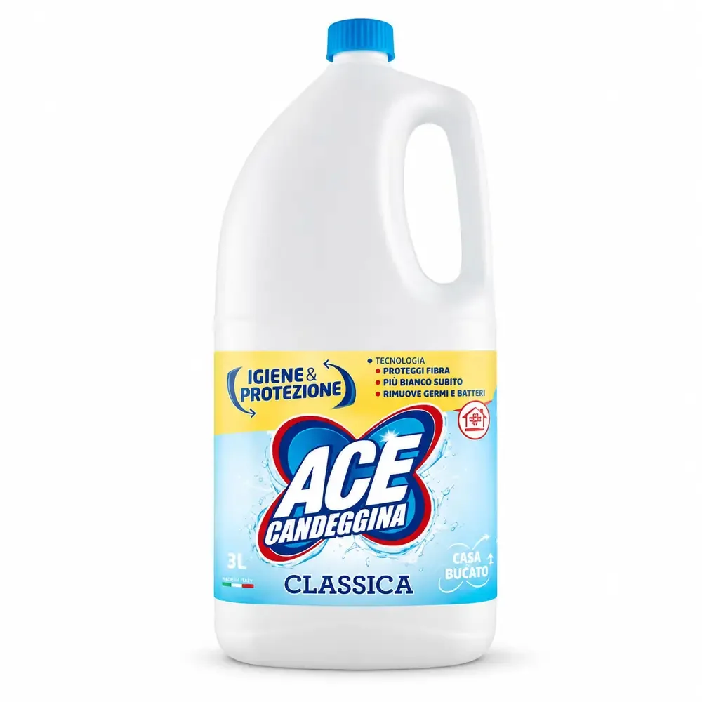 Candeggina Ace Classica Originale. Flacone iconico di Candeggina Ace Classica per igiene domestica.
