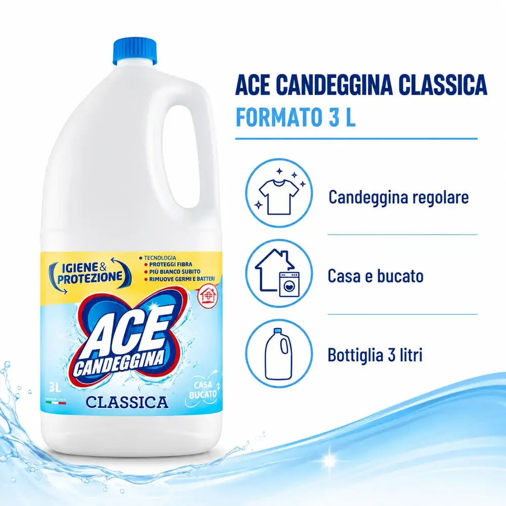 Multipacco 6x Ace Candeggina Classica 3L | Maxi Formato, Igiene Profonda Casa e Bucato, Convenienza Professionale - immagine 5