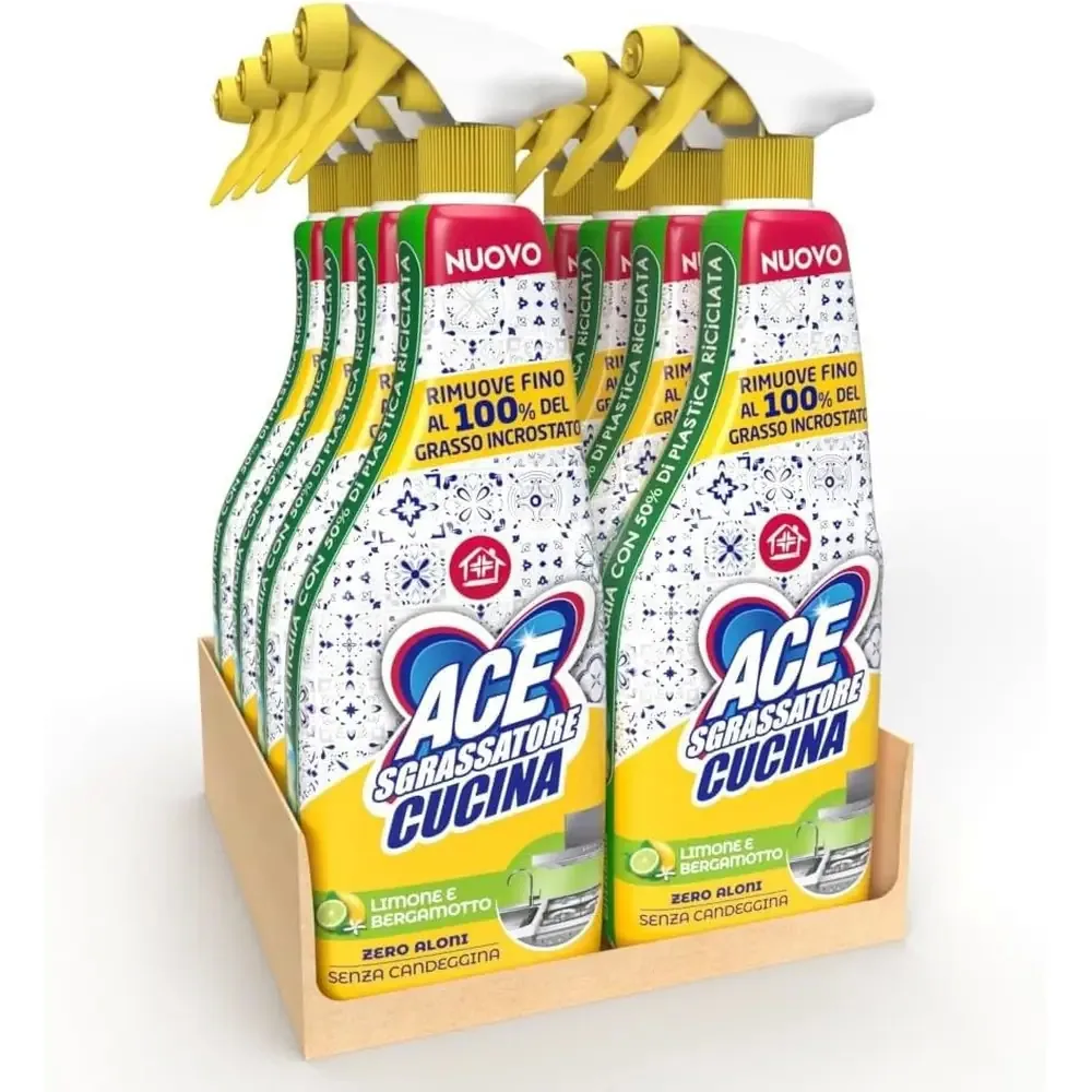 Multipacco 8x Ace Sgrassatore. Set da 8 flaconi Ace Sgrassatore Universale Cucina 600ml.