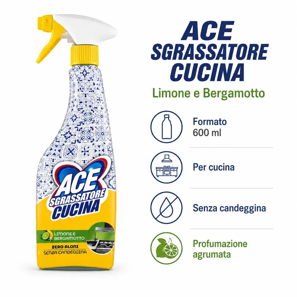 Multipacco 8x Ace Sgrassatore Universale | Potenza Anti-Grasso, Pulizia Profonda Cucina, Azione Rapida, Senza Aloni, Scorta 4.8 Litri - immagine 6