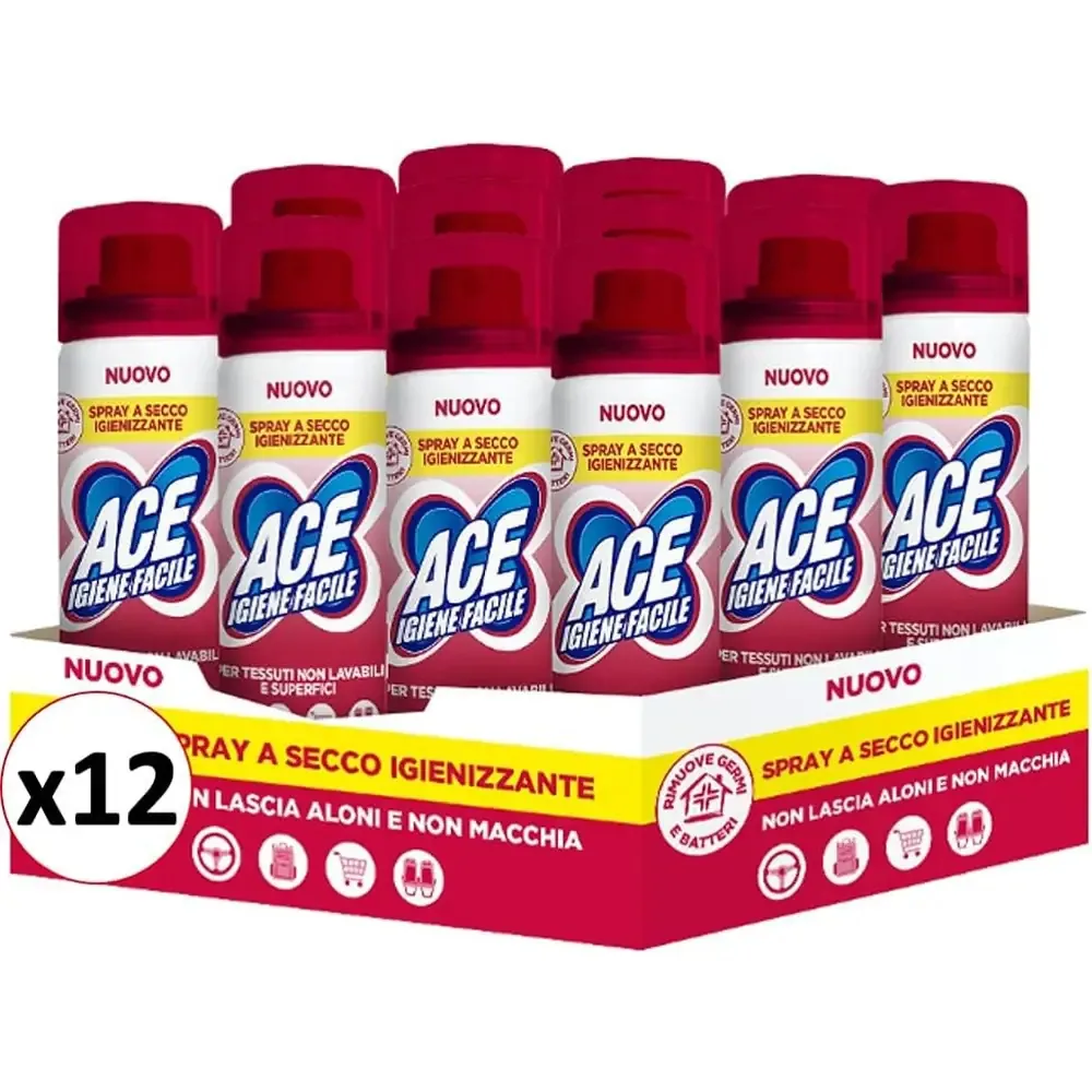 Multipacco da 12 flaconi Ace Spray Igienizzante a Secco 300ml.