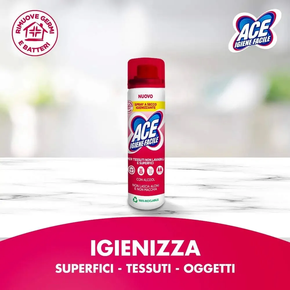 Multipacco 12x Ace Spray Igienizzante a Secco | Igienizzante Tessuti e Superfici, Senza Risciacquo, Azione Anti-Odore, Scorta 3.6 Litri - immagine 4