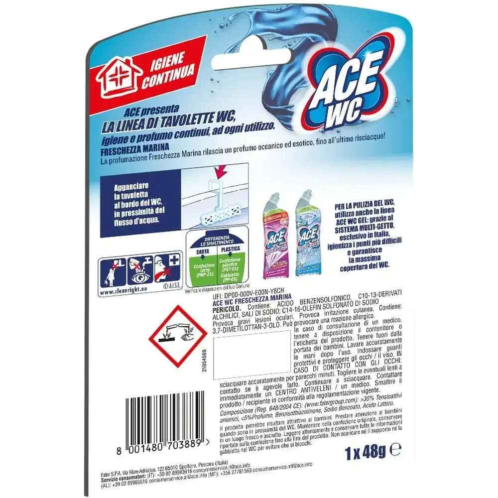 Multipacco 12x Ace WC Freschezza Marina | Azione Igienizzante, Profumo Duraturo, Gel Sbiancante, Scorta 8.4 Litri - immagine 2