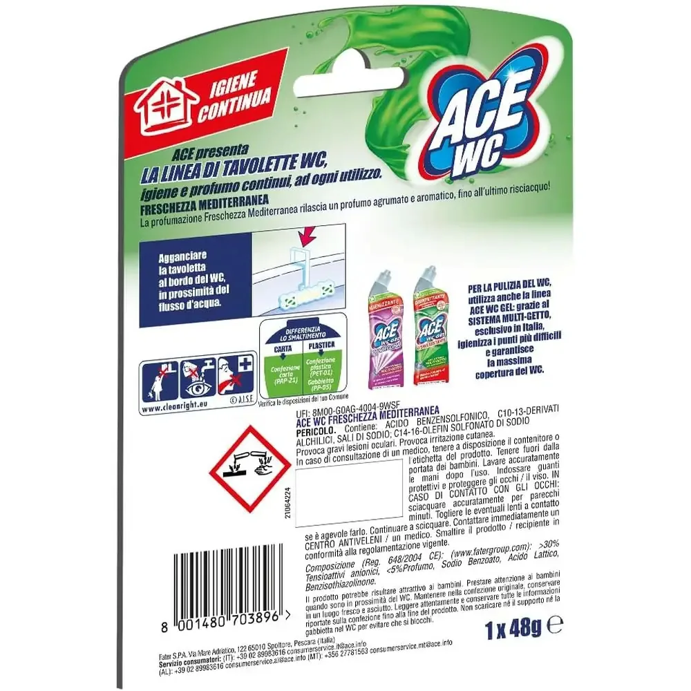 Multipacco 12x Ace WC Freschezza Mediterranea | Azione Igienizzante, Profumo Duraturo, Gel Sbiancante, Scorta 8.4 Litri - immagine 2