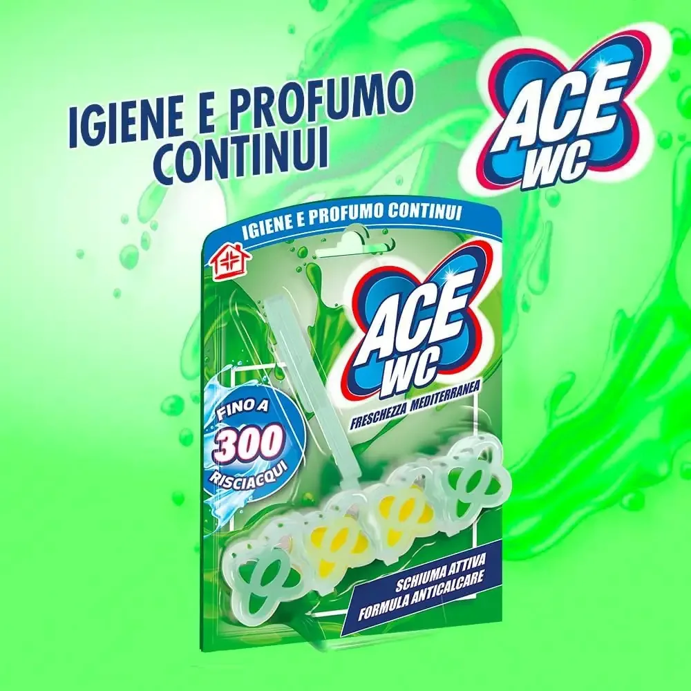 Multipacco 12x Ace WC Freschezza Mediterranea | Azione Igienizzante, Profumo Duraturo, Gel Sbiancante, Scorta 8.4 Litri - immagine 4