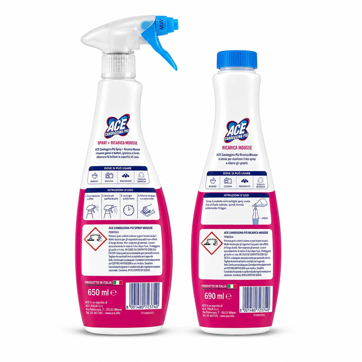 Multipacco 10x Ace Candeggina Più Spray + Mousse | Igienizzante Superfici e Bucato, Azione Antimuffa, Schiuma Precisa - immagine 5
