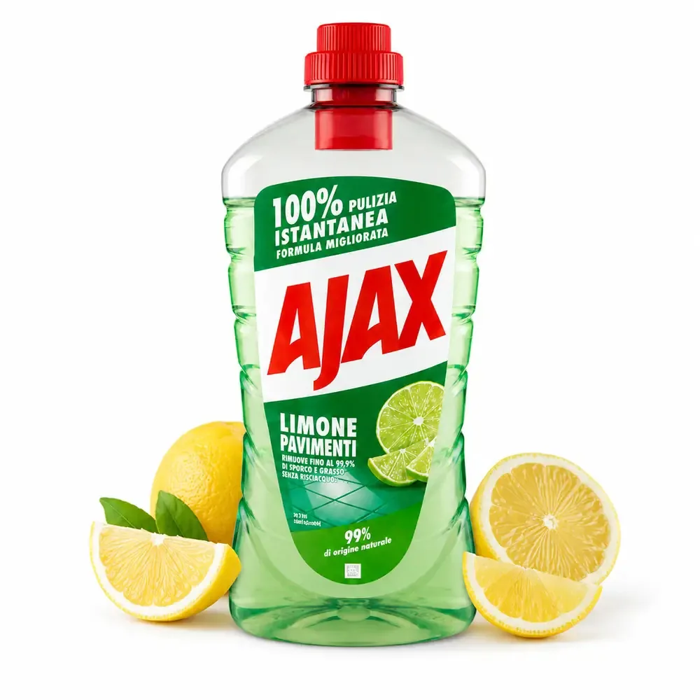 Multipacco 12x Ajax Pavimenti Limone | Detergente Super Sgrassante, Formula Attiva, Profumo Intenso, Scorta 15 Litri - immagine 4