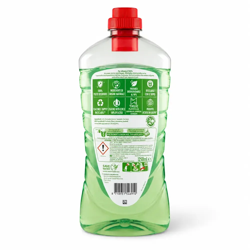 Multipacco 12x Ajax Pavimenti Limone | Detergente Super Sgrassante, Formula Attiva, Profumo Intenso, Scorta 15 Litri - immagine 3