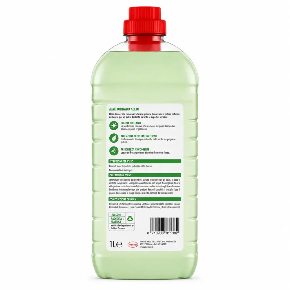 Multipacco 12x Ajax Aceto | Detergente Pavimenti Forza Naturale, Azione Sgrassante, Brillantezza Senza Aloni, Scorta 12 Litri - immagine 2
