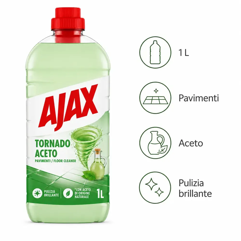 Multipacco 12x Ajax Aceto | Detergente Pavimenti Forza Naturale, Azione Sgrassante, Brillantezza Senza Aloni, Scorta 12 Litri - immagine 4