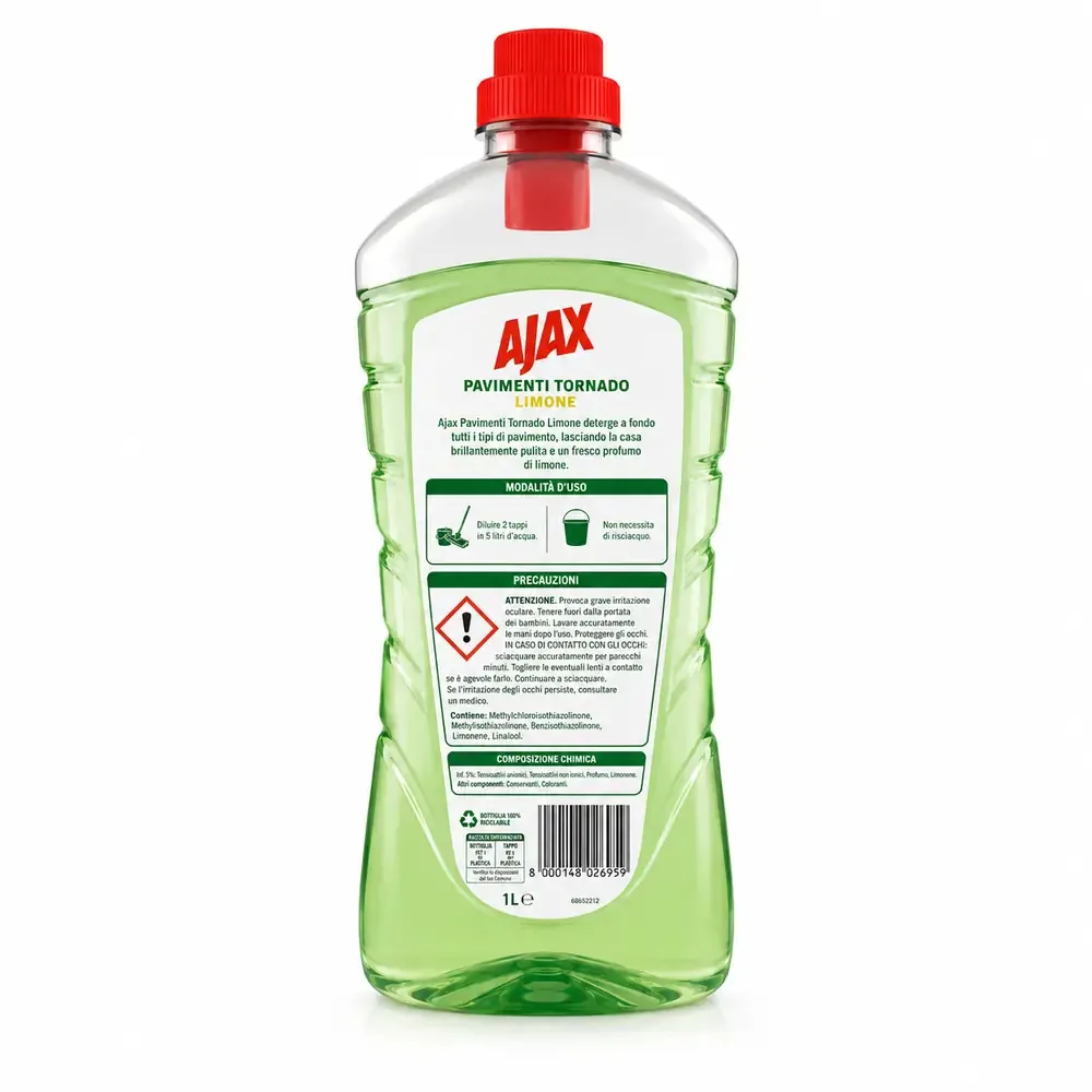 Multipacco 12x Ajax Tornado Limone | Detergente Multiuso, Forza Sgrassante Extra, Freschezza Agrumata, Scorta 12 Litri - immagine 2