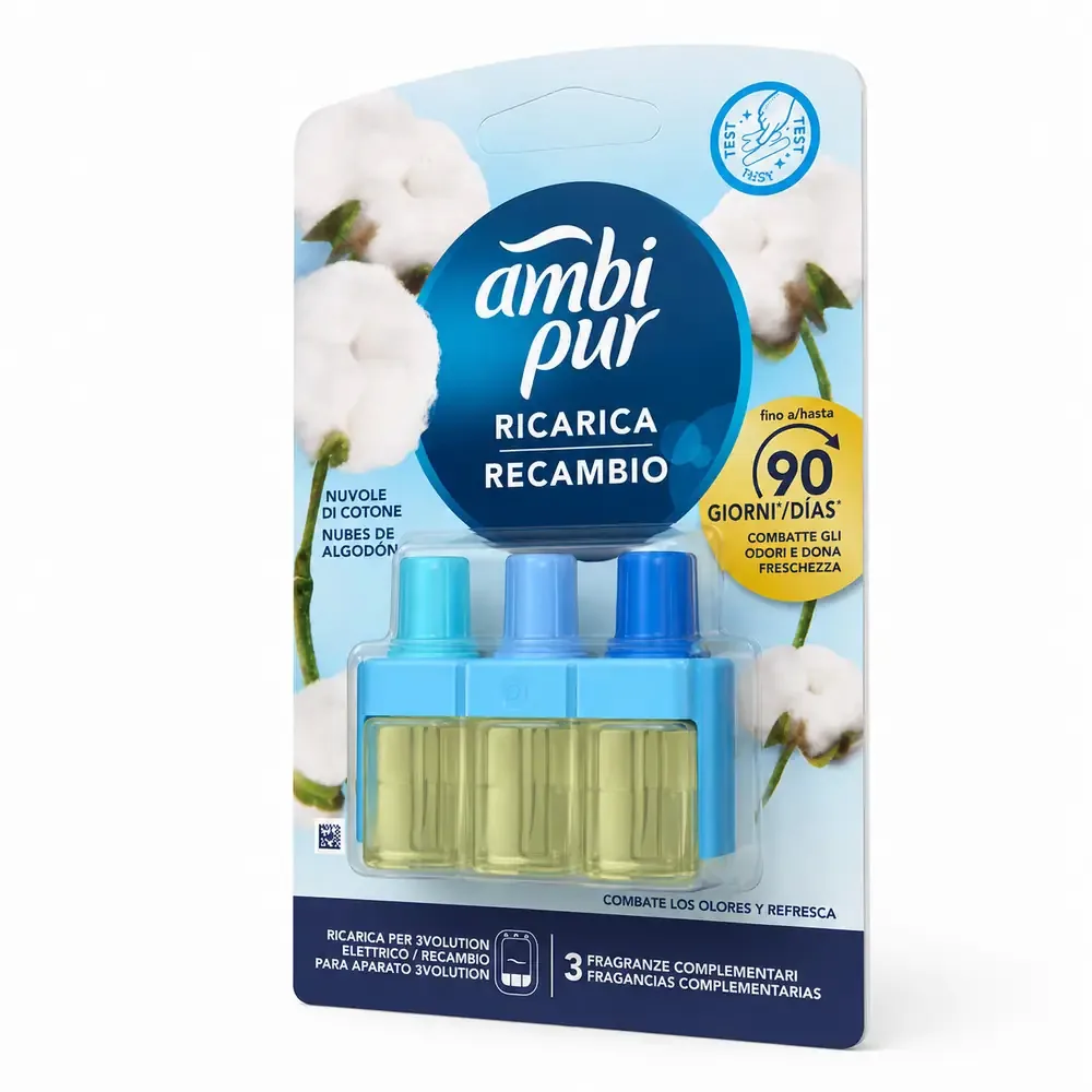 Multipacco 7x Ambi Pur 3Volution Ricarica | Fragranza Nuvole di Cotone, Tecnologia a 3 Profumi, Diffusione Continua, Scorta 140ml - immagine 2