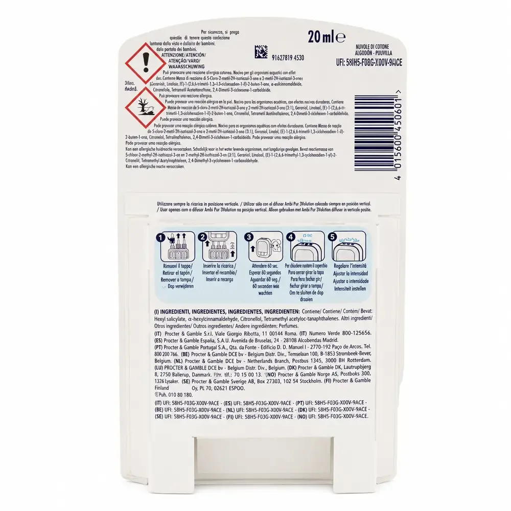 Multipacco 7x Ambi Pur 3Volution Ricarica | Fragranza Nuvole di Cotone, Tecnologia a 3 Profumi, Diffusione Continua, Scorta 140ml - immagine 3