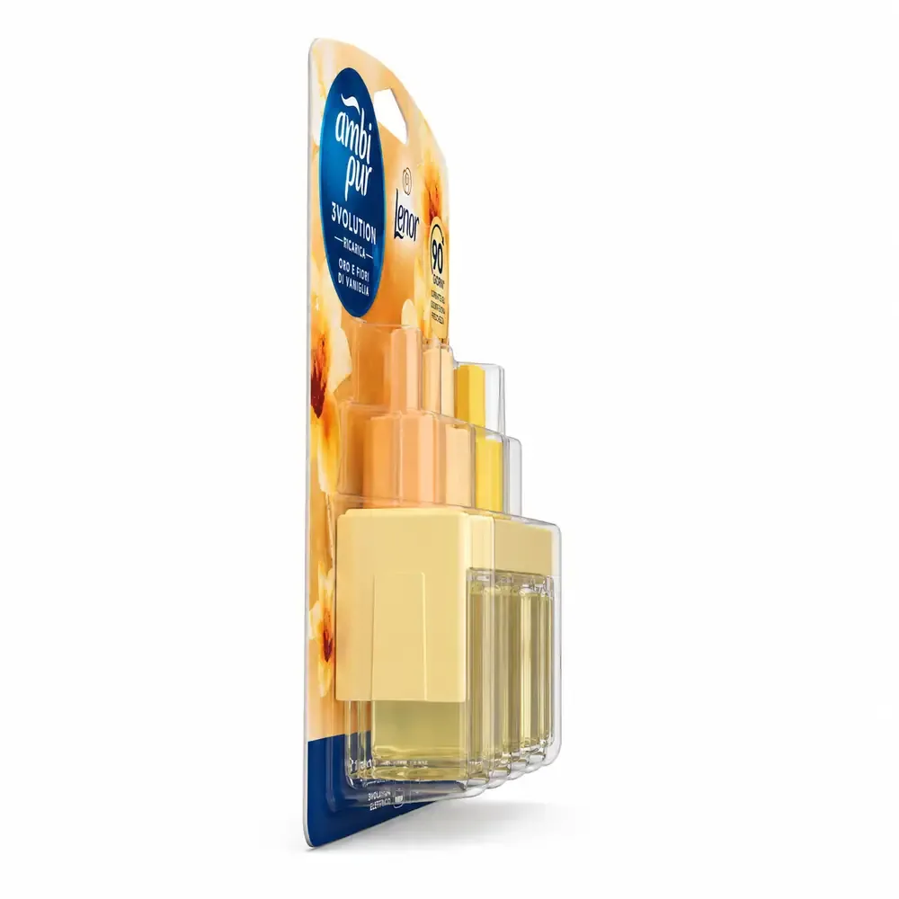 Multipacco 7x Ambi Pur 3Volution Ricarica | Fragranza Oro e Fiori di Vaniglia, Tecnologia 3 Profumi Alternati, Lunga Durata, Scorta 140ml - immagine 4