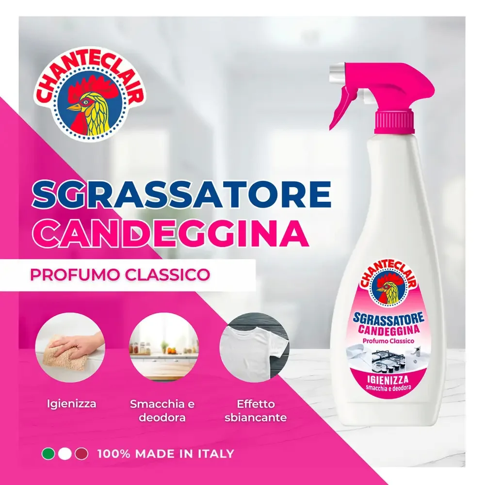 Multipacco 12x Chanteclair Sgrassatore Candeggina | Detergente Igienizzante, Forza Sgrassante, Pulizia Profonda, Scorta 7,5 Litri - immagine 5