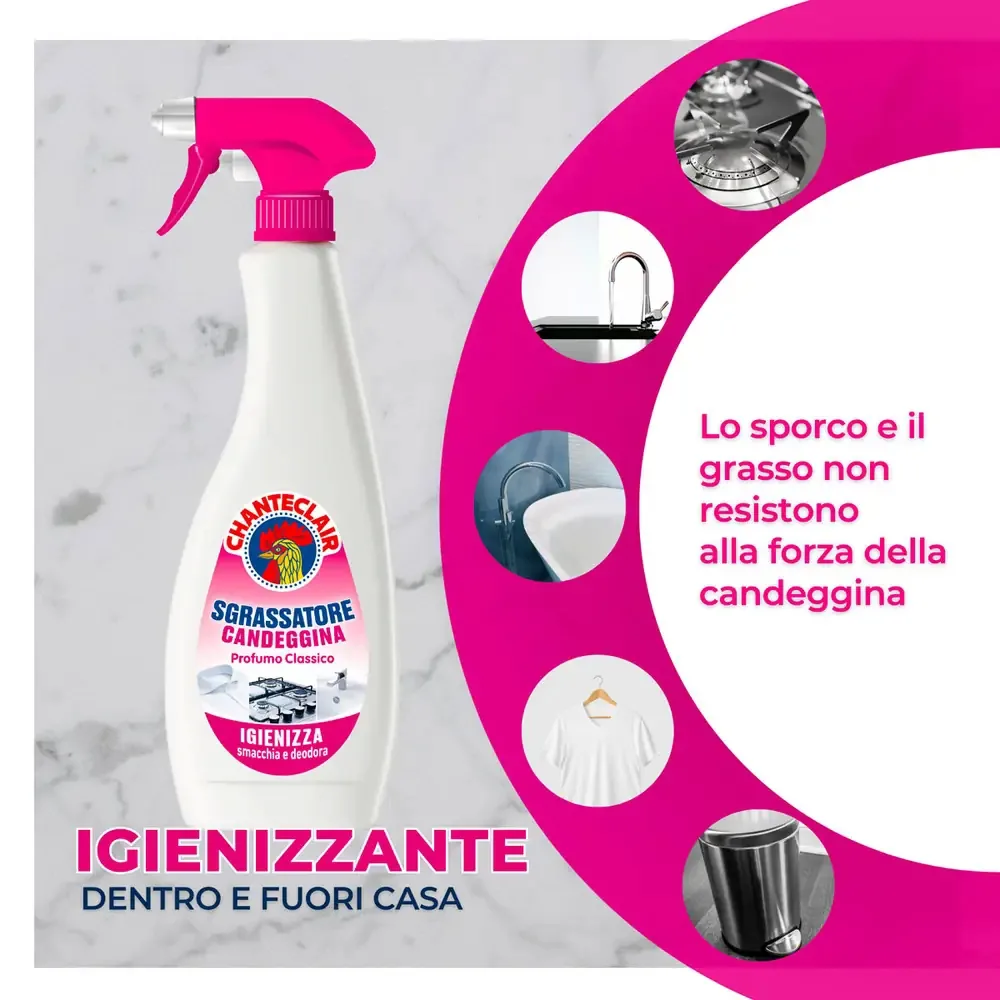 Multipacco 12x Chanteclair Sgrassatore Candeggina | Detergente Igienizzante, Forza Sgrassante, Pulizia Profonda, Scorta 7,5 Litri - immagine 6