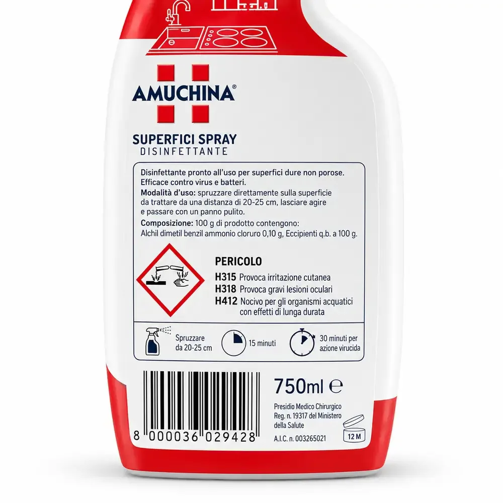 Multipacco 12x Amuchina Spray Superfici | Disinfettante Battericida, Pulizia Rapida, Ideale per Tutte le Superfici, Scorta 9 Litri - immagine 5